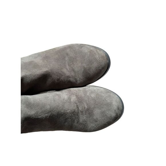 Eileen Fisher 9 Gray Suede Ankle Boot Wood Heel Patent Ankle - Picture 7 of 12